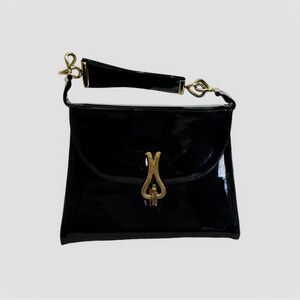 Vintage Original by Caprice Handbag Purse Black Patent Gold Hardware Retro